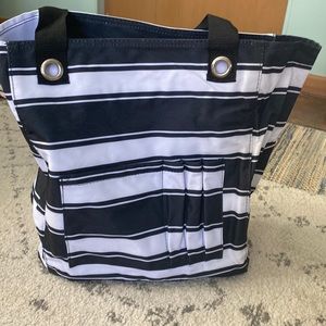 31 black and white stripe tote bag